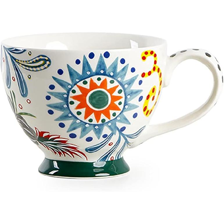 CHOOLD Chic Hand-Painted Floral Pattern Large Ceramic Coffee Mug Jumbo Mug Tea Milk Cereal Mug for Kitchen Valentine Gifts 14oz BlueSunflower