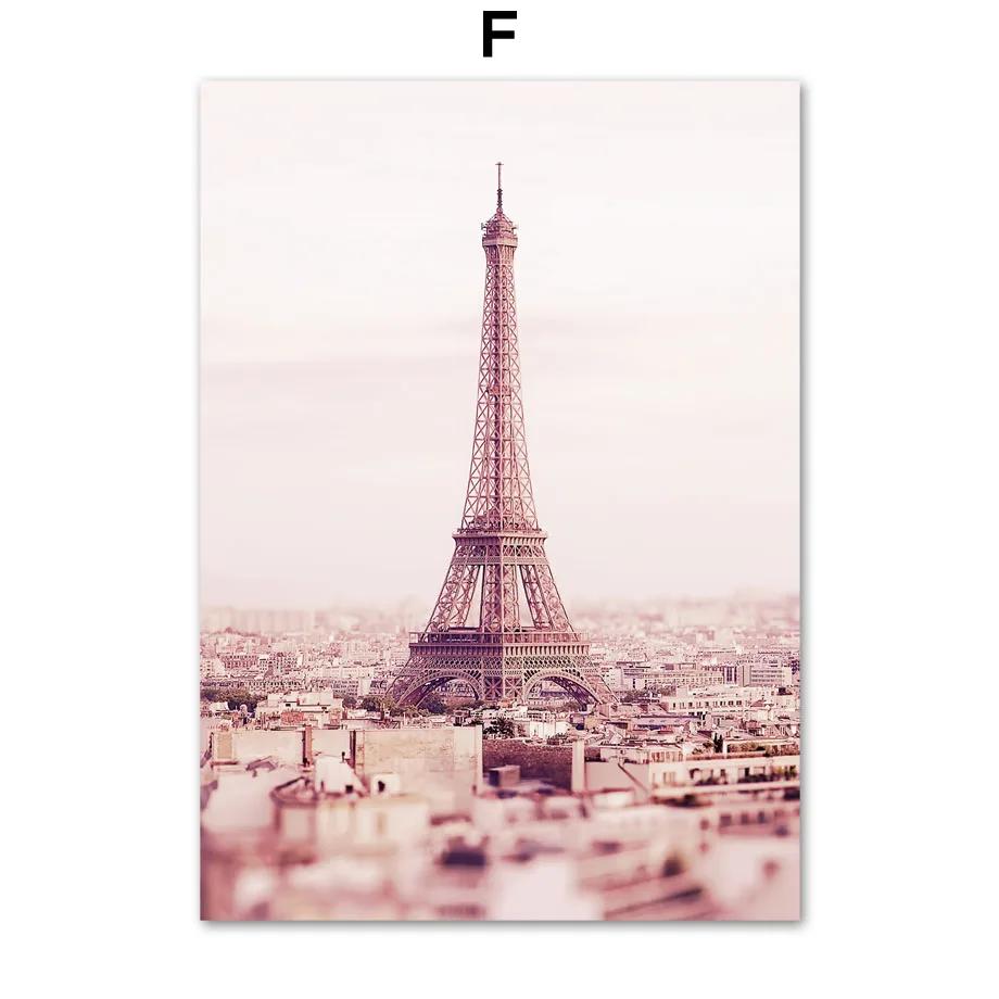 Pariser Turm Kirche Retro Auto Pfingstrose Wandkunst Leinwandbild Nordische Poster Drucke Wohnzimmer Heimdekoration Landschaftsmalerei