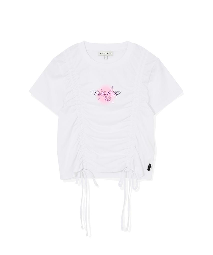 WACKY WILLY Shining Leo Shirred Crop Short Sleeve T-Shirt White