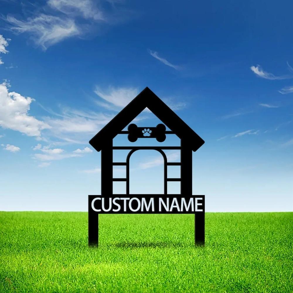 Custom Metal Dog House Sign, Personalized Pet Garden Stake, Outdoor Yard Decoration, Dog Lover Gift, Weatherproof Aluminum Plaque