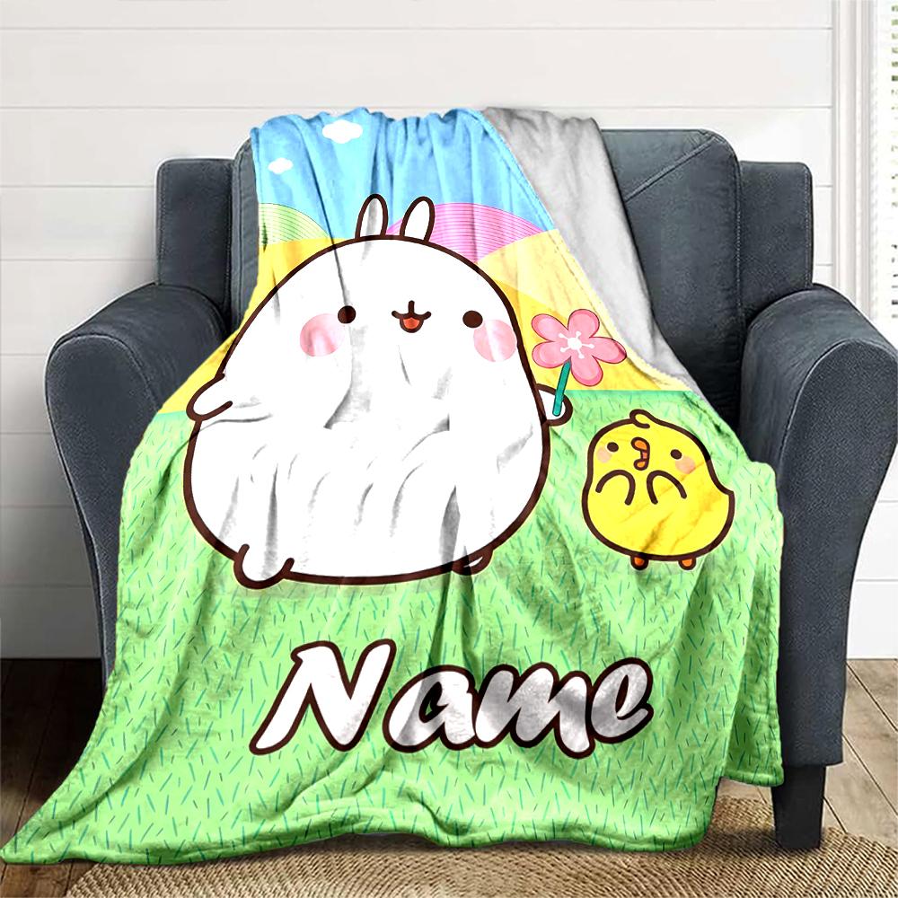 Customiz Name Personality Molang Blanket Soft &Warm Sofa Office Bed Travel Lunch Break Blanket, Gift Suitable All Seasons
