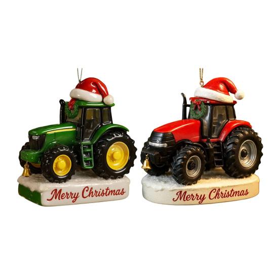 Yousheng Christmas Ornament Tractor Wearing Xmas Hat Charm Festive Hanging Decoration Holiday Seasonal Home Accent