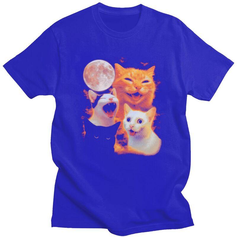 Mens Funny Cat Moon Meme T Shirts Round Neck Short Sleeve 100 Cotton TShirt Novelty Loose Fit Summer Tyle Clothing