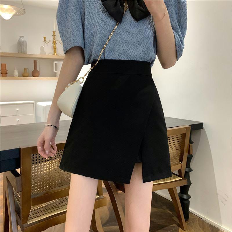

2024 Summer Women s Plus Size High-Waisted A-Line Skirt with Versatile Hip Coverage and Side Slit XL чёрный