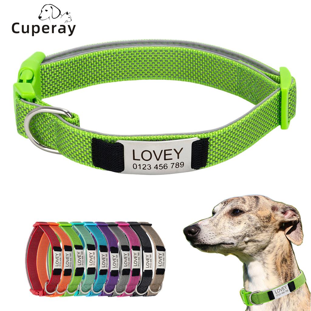 Personalized Dog Collar with Removable Engraved Tag Nylon Reflective Strap Solid Metal D-Ring Color Adjustable Buckle Pet collar