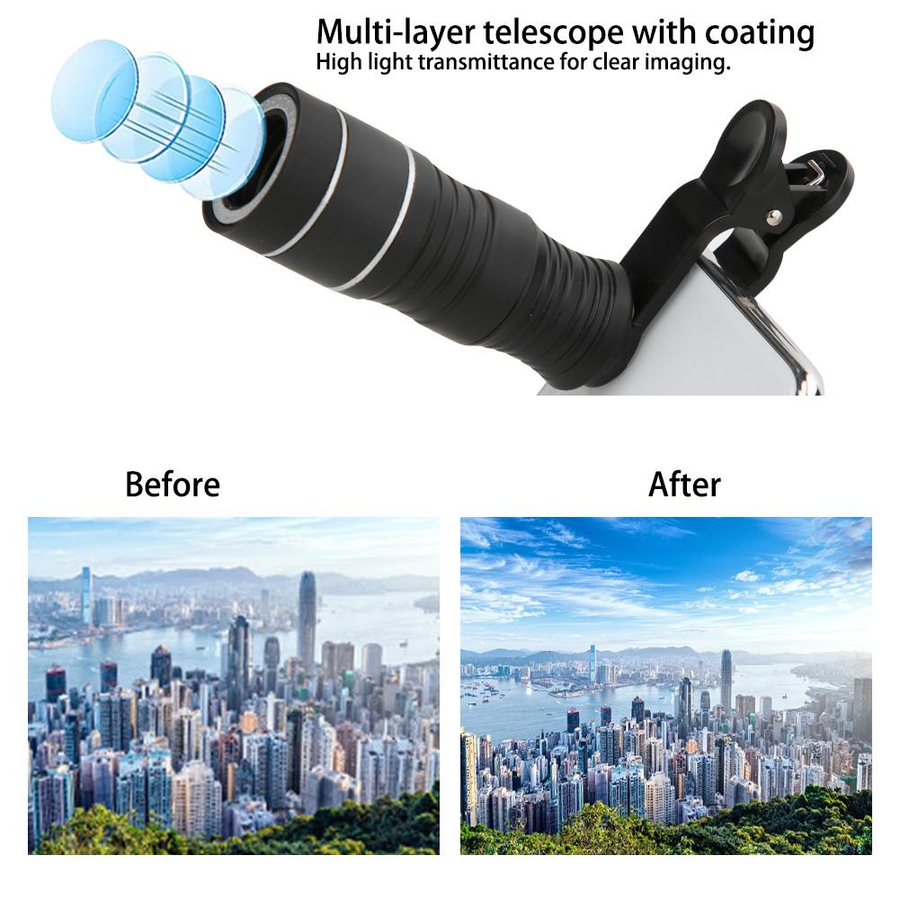 Professional Mobile Phone Camera Lens Wide Angle 12x Monocular Telescope Clip for Concert