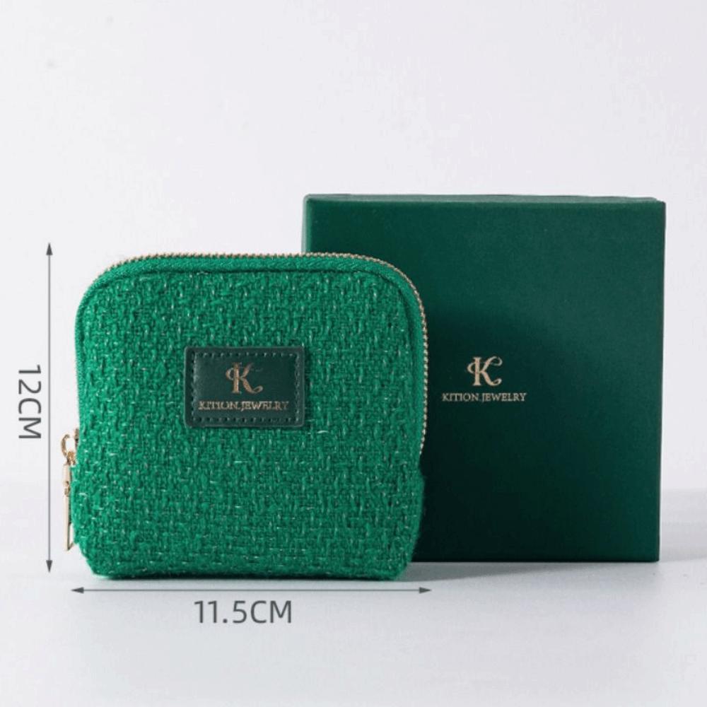 

Polyester Travel Jewelry Case Mini Zipper Jewelry Storage Pouch with Compartments Portable Exquisite Gift Organizer Bag зелений