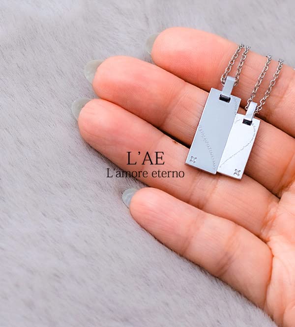 [La Amore Eterno] Partnerhalsketten, Edelstahl, Weiße Diamantbeschichtung, Herz-Botschafts-Anhänger, mit Figaro-Kette (45cm für Frauen, 50cm für Männer)