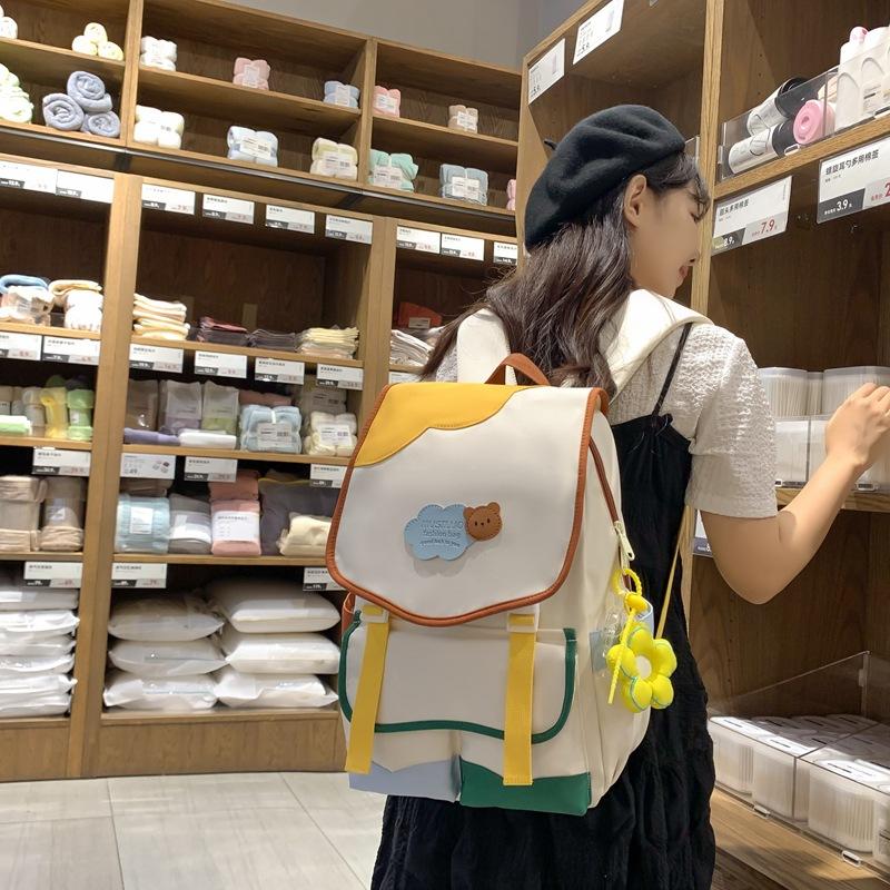 New Japanese large-capacity high school schoolbag female cute sweet contrasting color primary and secondary school students lightweight backpack