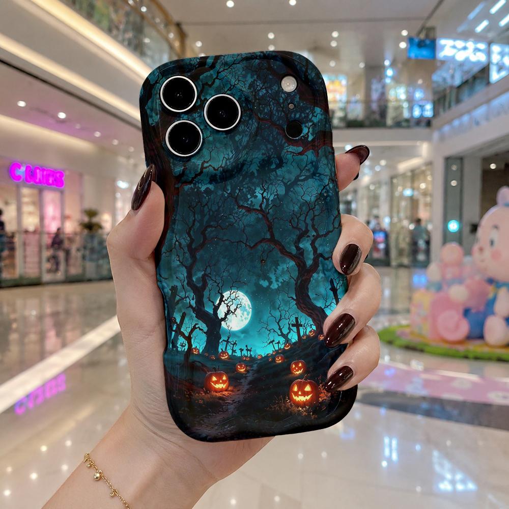 Wavy Edge Phone Case For iPhone 16 15 14 Pro Max 13 12 Mini 11 XR XS SE Halloween Moon Dead Tree Pumpkin Cover