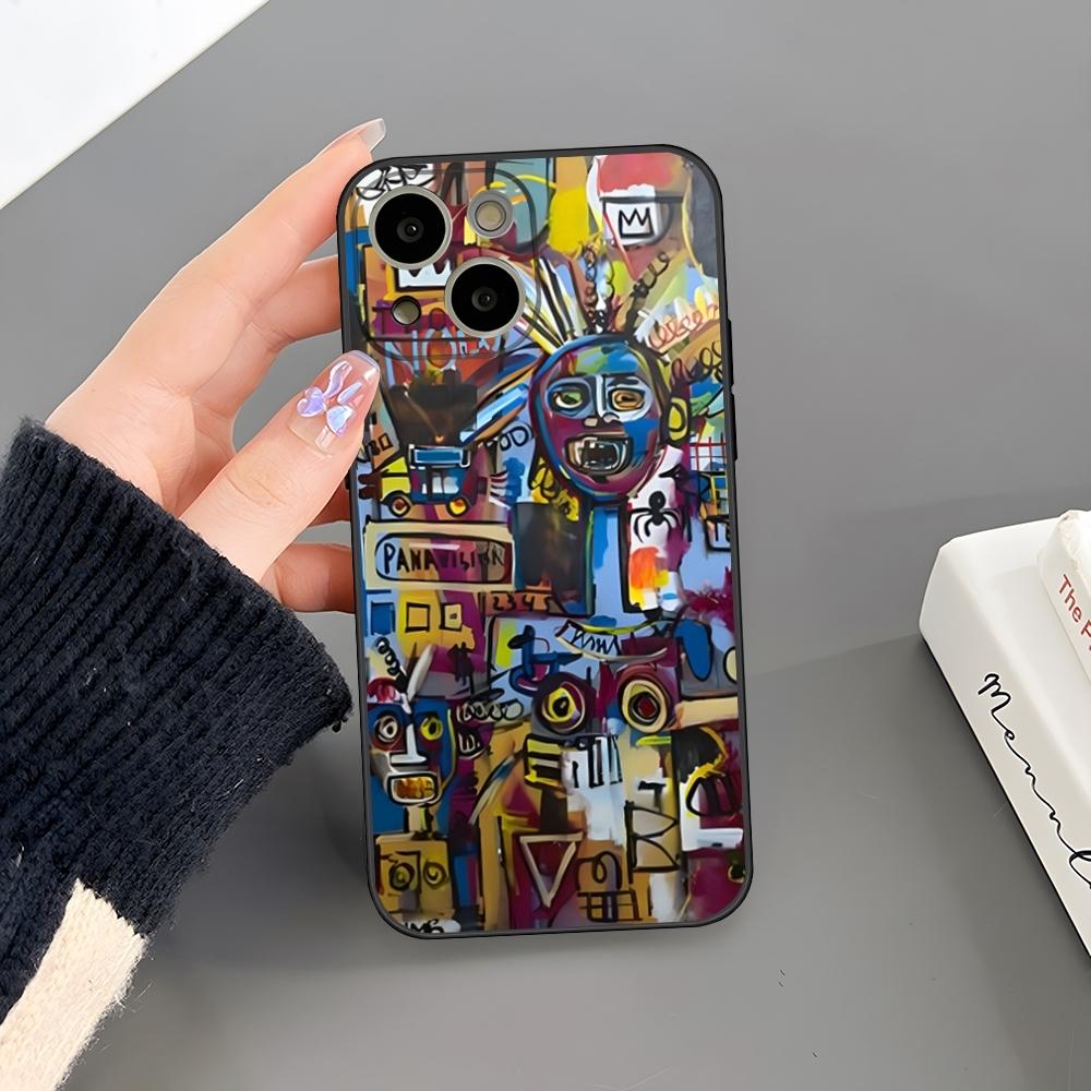 B-Basquiat Art Graffitis Phone Case For Iphone 15 Pro Max 14 Pro 16 Plus 12 13 11 Xr X Xs 8 7 Plus Silicone Back Cover