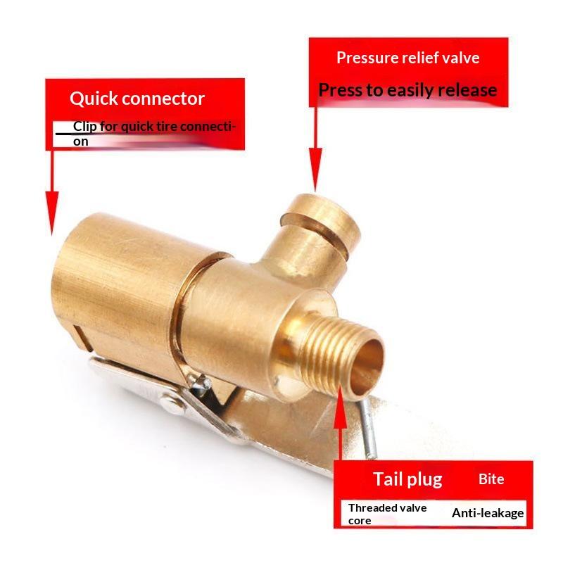 Heavy Duty Brass Air Chuck Adapter With Pressure Relief Valve Lock Clip For Car Bike Tire Inflation