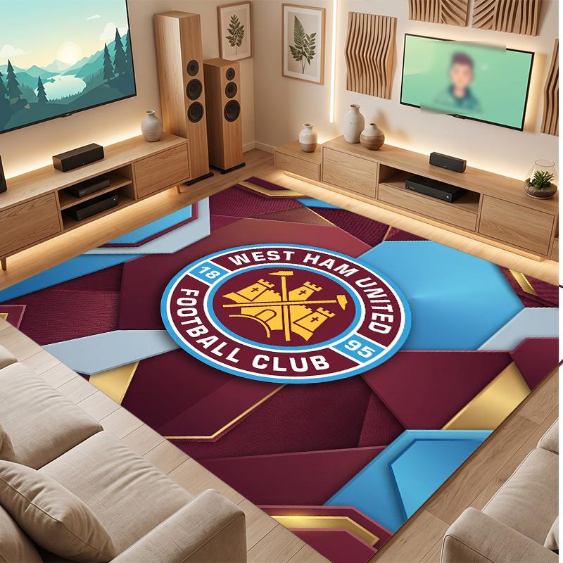 West Ham United Voetbal Print Kristal Fluweel Tapijt, Comfortabel Waterabsorberend Antislip Binnen Vloerkleed