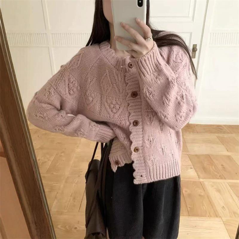 Korean Style Round Neck Knit Cardigan: Women's Autumn/Winter Soft Fluffy Sweater – Age-Reducing, Gentle Temperament Top