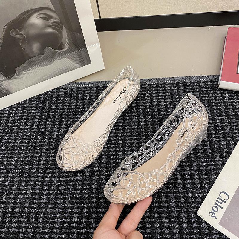 

Нові Баотоу кришталеві порожнисті желе танцювальні туфлі на плоскій підошві, літні дихаючі пляжні туфлі з отворами на м якій підошві 40