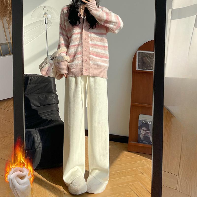 Pantaloni cu picior larg pentru femei, toamnă și iarnă, noi, largi și lejeri, cu picior drept, cu drapaj, cu talie înaltă, pantaloni de catifea