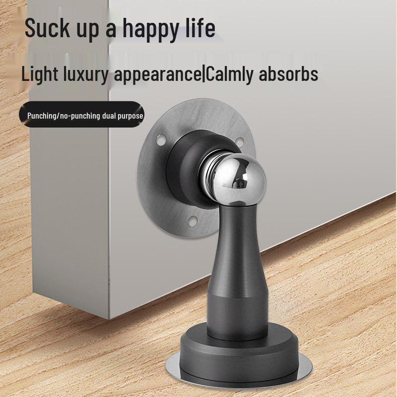 Magnetic Stainless Steel Door Stopper - Anti-Collision Wall Mount, No-Drilling, Strong Magnet for Indoor Use.