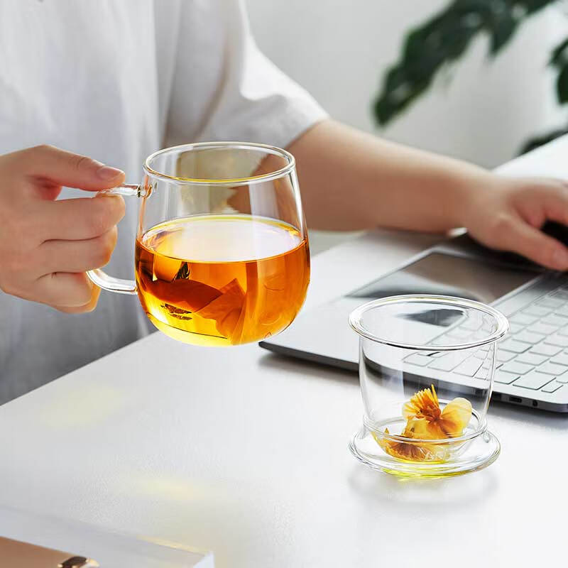 Lvchangming Glass Tea Cup with Infuser, Thick Heat-Resistant Tea Separation Cup for Office And Home Use, 520ml