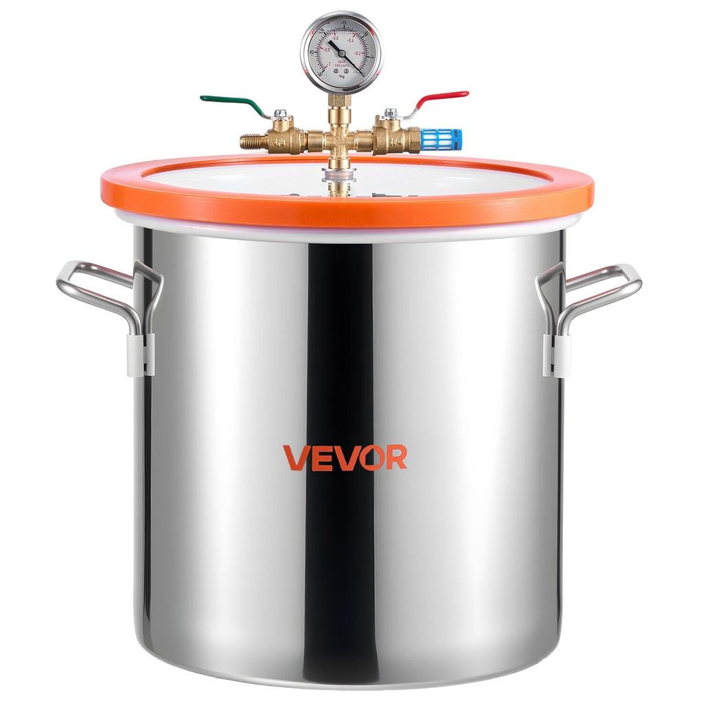 18.93 L Vacuum Chamber with Pump, 3.5 CFM 99 L/min, Single Stage Vacuum Pump, Stainless Steel Degassing Chamber Kit, Tempered Glass Lid, 1.5 M Hose,