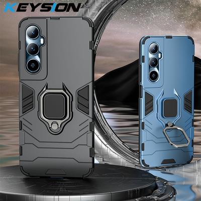 KEYSION Realme C65 4G için Darbeye Dayanıklı Zırh Kılıfı Yumuşak Silikon + PC Metal Halka Standlı Telefon Arka Kapağı OPPO Realme C65 için