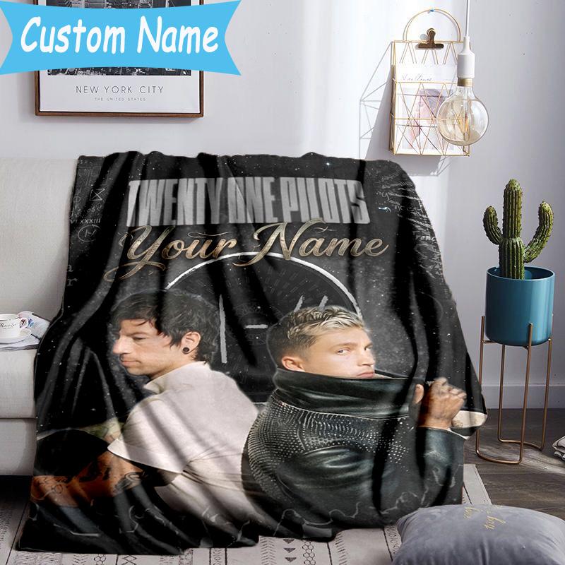 Custom Name Twenty One Pilots Music Evolution Flannel Blanket, Use for Birthday/Holiday Gift, Soft Blanket for Sofa/Bed/Camping/Office, Home Decor