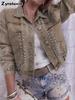 Chaqueta Vaquera Larga de Manga Larga con Remaches y Parches de Colores Sin Elasticidad Chaqueta Corta para Mujer