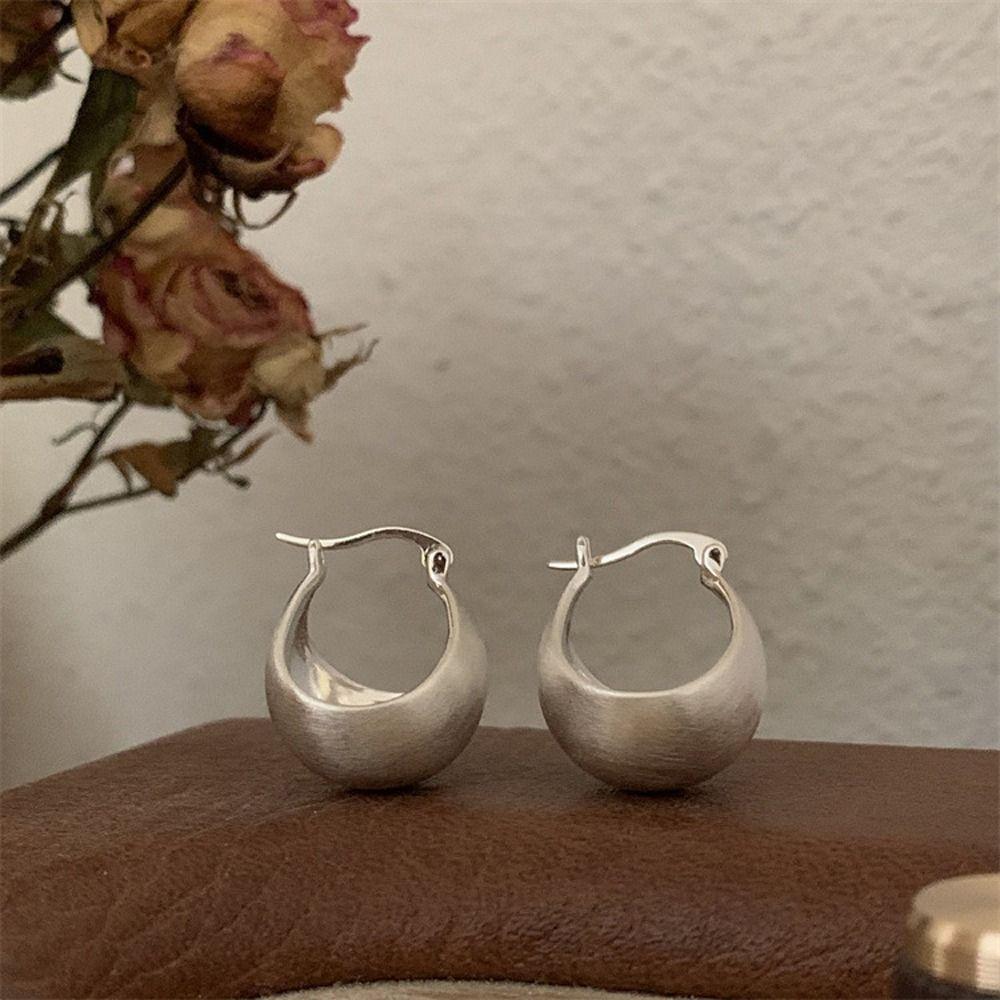 Shaped Brushed Metal Trendy Stud Earrings Women Frosted Earrings Ear Buckles Korean Style Earrings