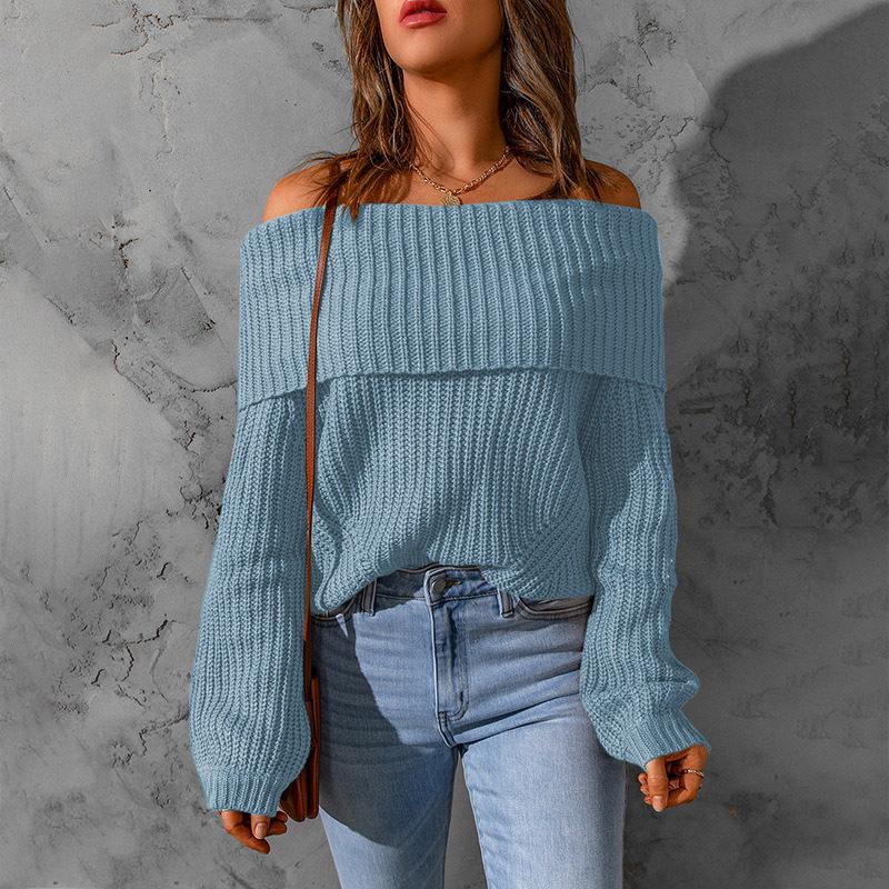 Women's Winter Knitwear Off The Shoulder One Shoulder Solid Colour Loose Fit Jumper Luxurious Relaxed-fit Slimming and Versatile Top