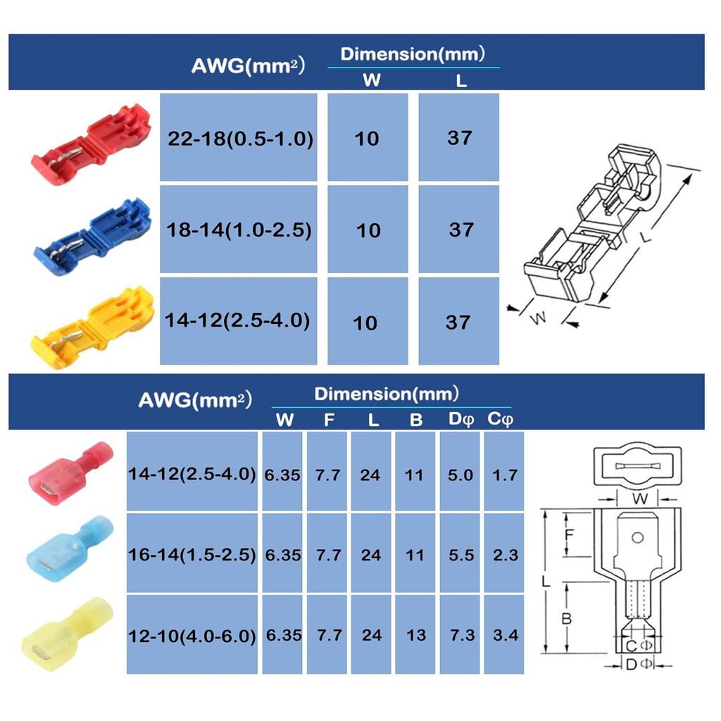 Electricians Quick Connection Wiring Terminals T Tap Splices Connector set T Tap Wire Splices Connectors Simple Installation