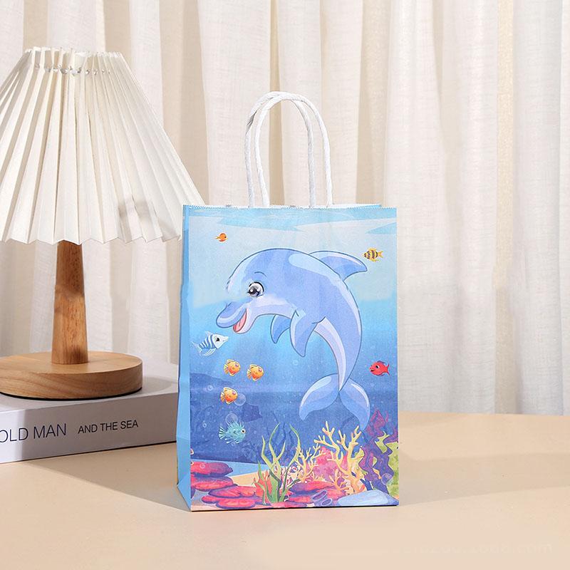 Mermaid Party Gift Packing Bags Cartoon Under The Sea Party Kraft Paper Bag Jellyfish Little Mermaid Girl Birthday Party Decor