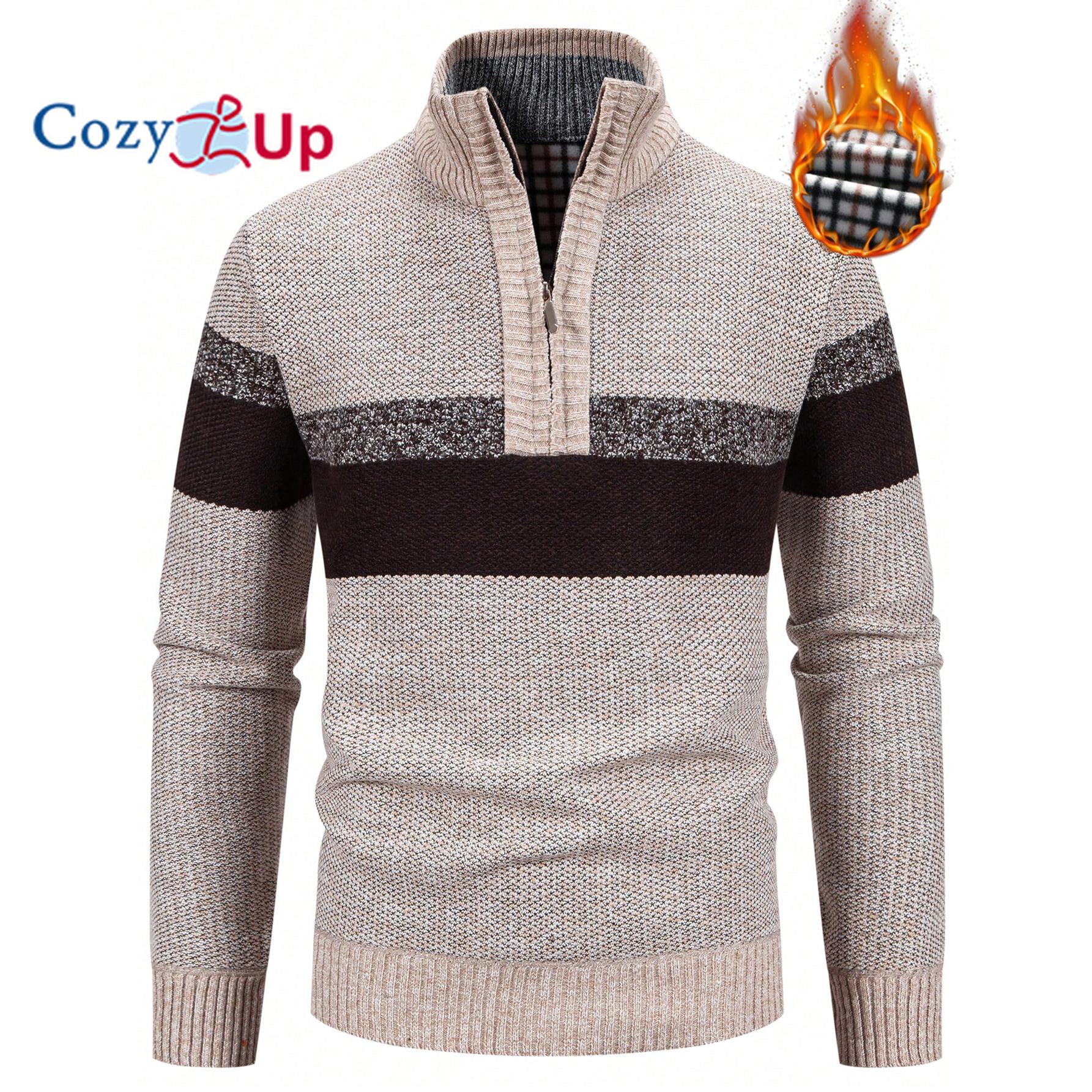 

Чоловічий светр на блискавці з термопідкладкою з кольоровими блоками XL хакі