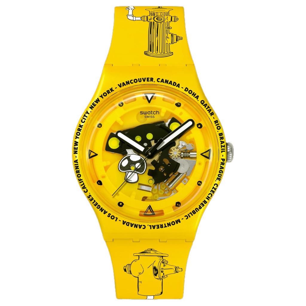 SWATCH PROTEAM COLLECTION series quartz movement 30 meters waterproof unisex 41*47.4mm yellow dial biosource material case silicone strap SO29J101