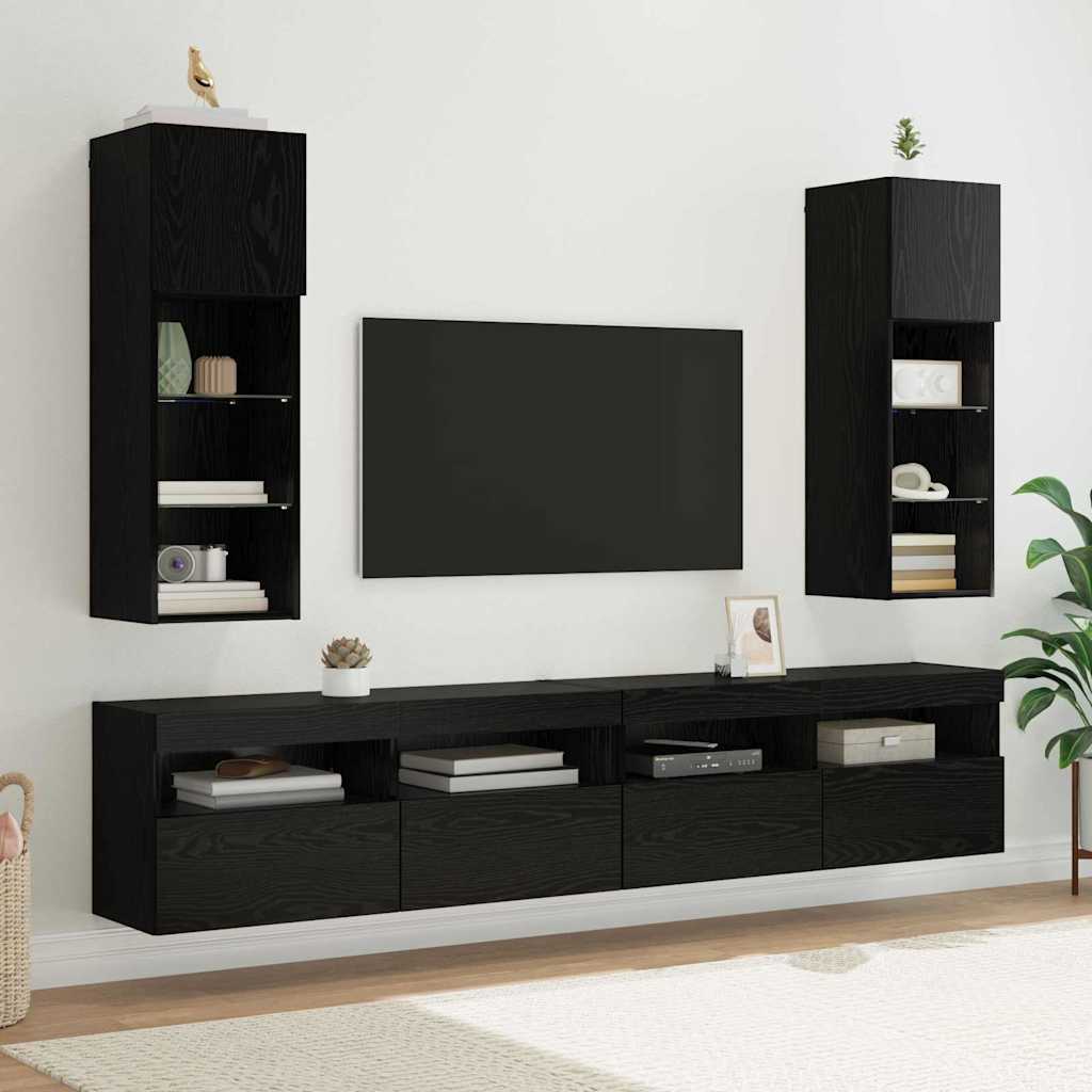 Wall Mounted TV Cabinet Black Oak Effect Particleboard