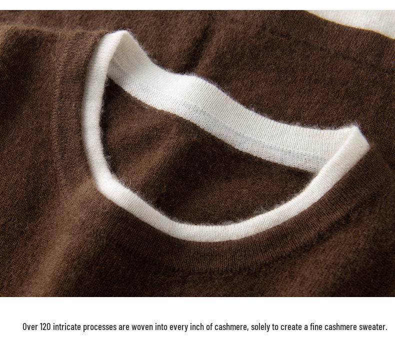 Women's Autumn Winter Patchwork Cashmere Round Neck Loose Pullover Knitwear