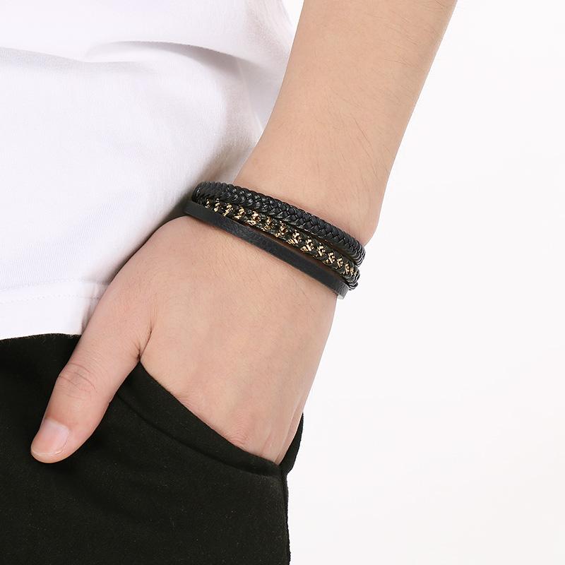 Kalen Stainless Steel Braided Leather Bracelet for Men Classic and Distinctive Cowhide Leather Bracelet Jewelry Rock Accessories