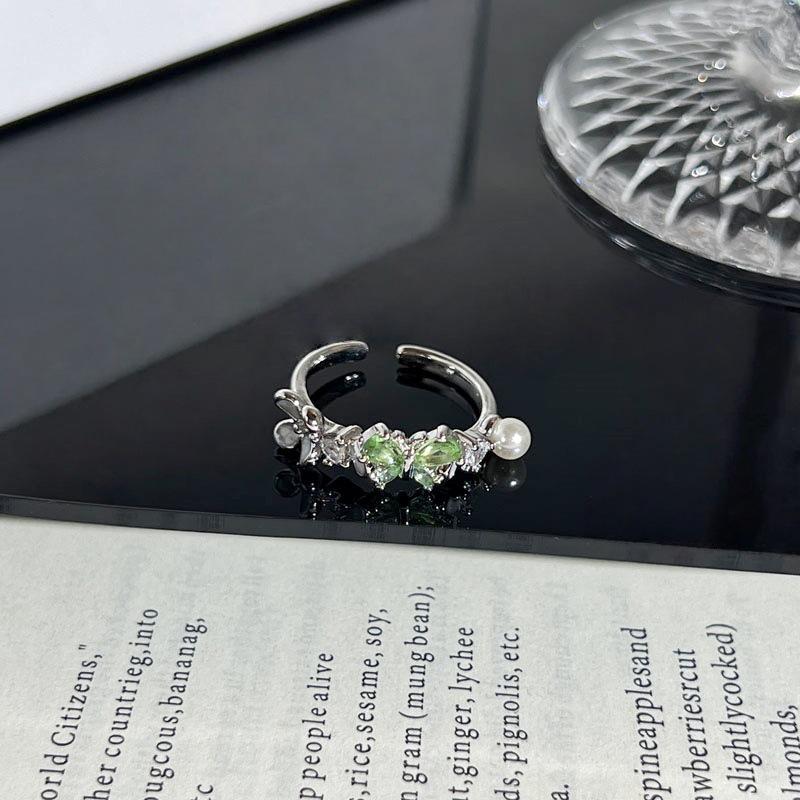 Forest-Inspired Pink Diamond Adjustable Ring with Butterfly and Four-Leaf Clover Design