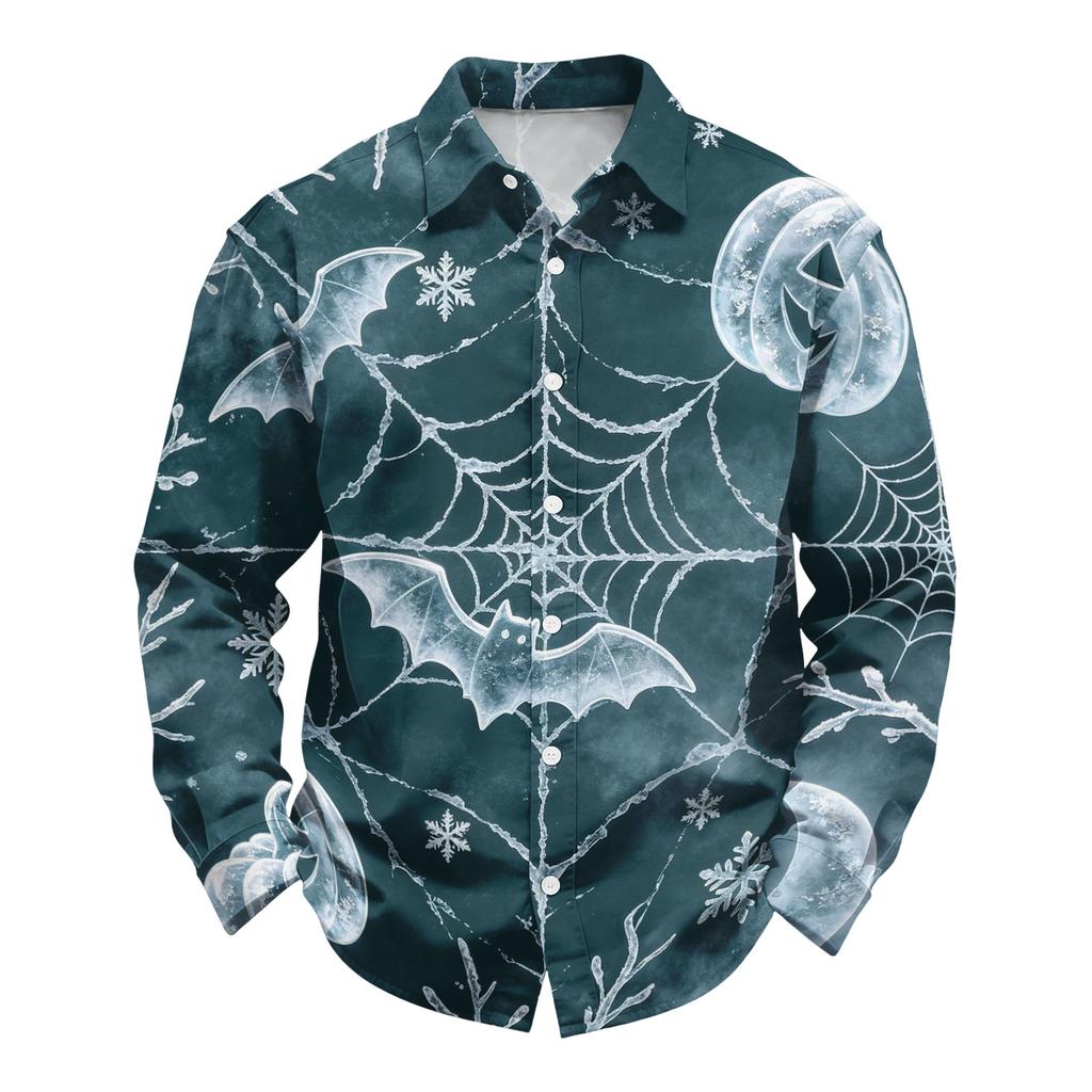 Men's Loose Fit Long Sleeve Shirt with Turn Down Collar Halloween Theme Vintage Casual Button Down Shirt for Spring Autumn Outdoor Daily Wear