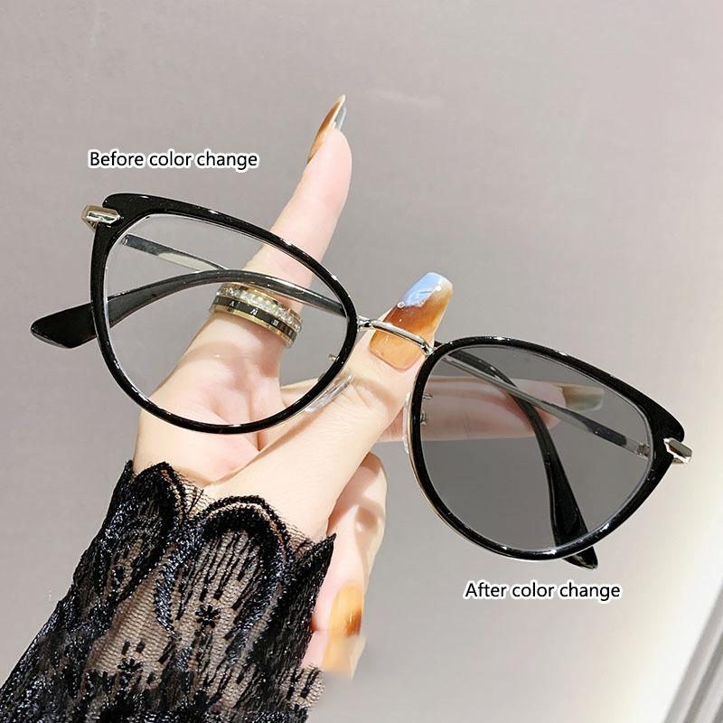 

Photosensitive Color-changing Nearsighted Glasses, Fashionable Eyeglass Frames, Cat-eye Style 021 -1.25 чёрный