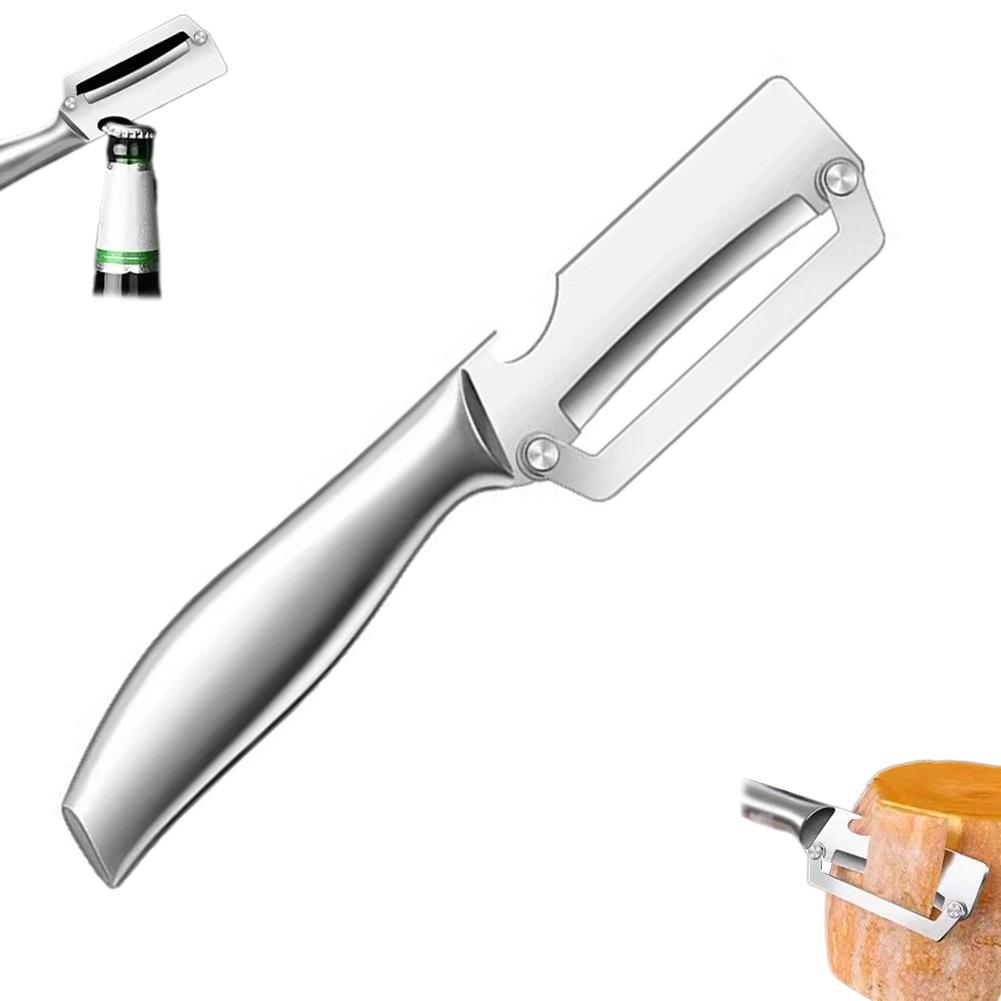 Stainless Steel Cane Peeler All-steel Kitchen Peeler Fruit Rack Peeler Wine Opener 2-in-1 Kitchen Gadgets Garlic Press