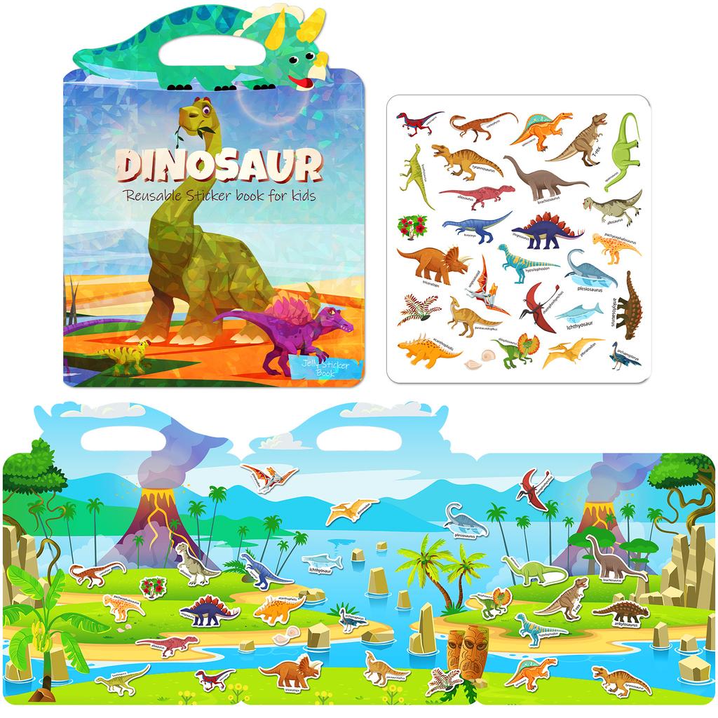 DIY Jelly Sticker Book Green Dinosaur Baby Early Education Cognitive Fun Puzzle Puzzle Jelly Sticker Quiet Book