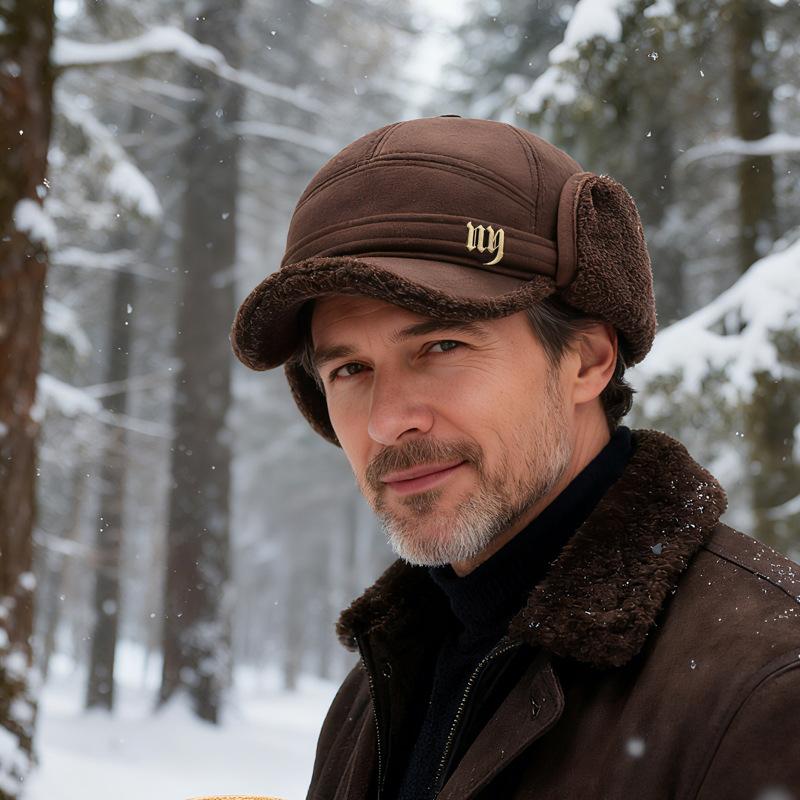 Autumn Winter Woolen Baseball Cap Outdoor Velvet Thick Cap Middle-Aged Men's Warm Ear Protection Bomber Hat