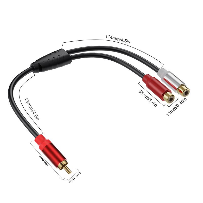 RCA Cable Splitter 1 in 2 Out Male to Female Audio Cord Plug Converter for Car Amplifier Speaker Home Theater Extend Adapter