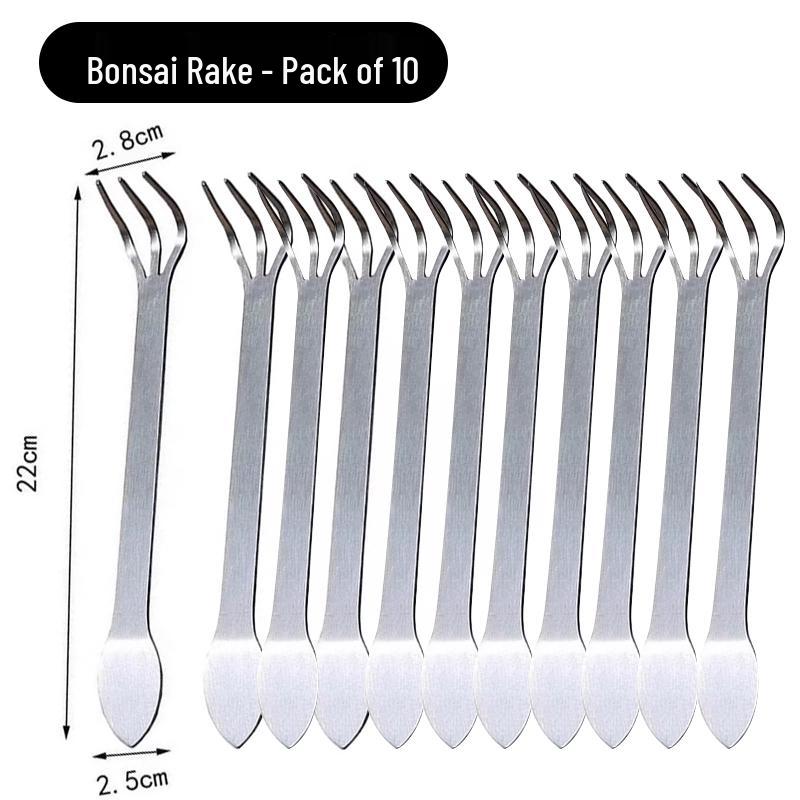 Stainless Steel Three-Pronged Bonsai Rake for Soil Loosening & Garden Planting