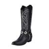 Fashion IPPEUM Women Cowboy Boots Mid Calf Western Shoes Silver Pu Leather Block Heel Plus Size 44 Mid Calf Cowgirl Shoes