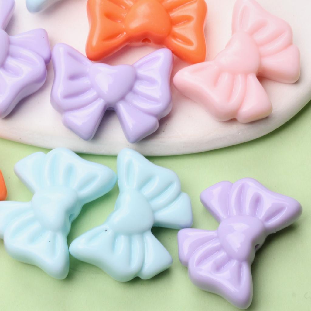 7pcs Loose Beads Solid Color Bowknot For Bracelet Earring Making Beaded Materials 22.5*28mm Jewelry Acrylic DIY Jewelry Accessories Heart