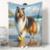 Shetland Sheepdog Strandscène Flanellen Deken - Zacht All-Season Plaid voor Bank, Kamperen & Reizen, Levendig Gedrukt Hondendesign, Lichtgewicht & Warm, Con