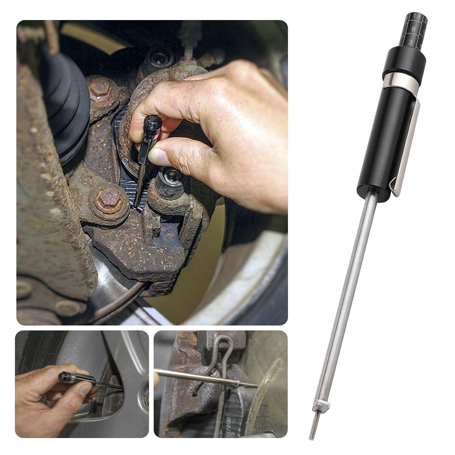 Brake Pad Measuring Tool, Brake Pad Thickness Gauge with Scale Brake Pad Gauge Brake Pad Tester for Internal External Brake Pads Measuring