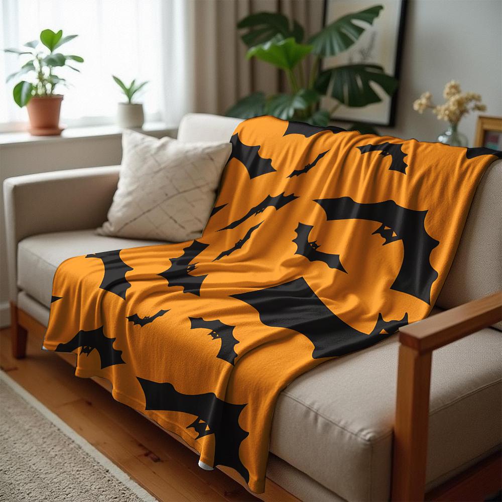Bat Pumpkin Autumn Anime Cartoon Flannel Blanket Soft Warm Throw for Bedroom Sofa Car Kids Holiday Gift