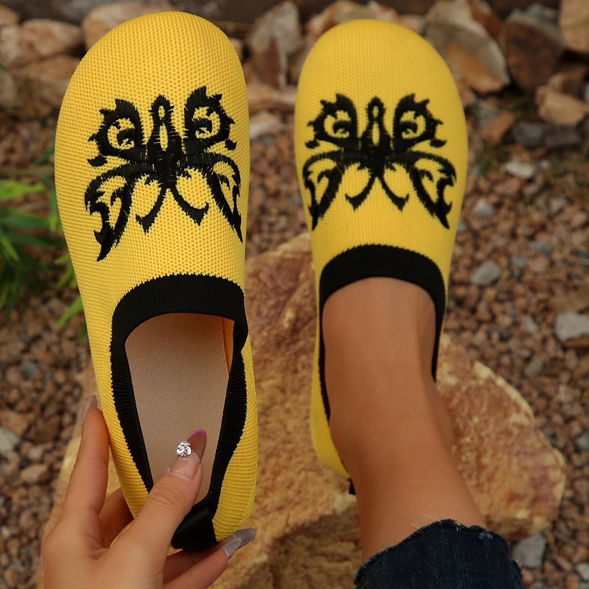 

Модные женские балетки Новые туфли на плоской подошве с круглым носком Однотонные вязаные слипоны Повседневные дышащие балетки Женские лоферы 43