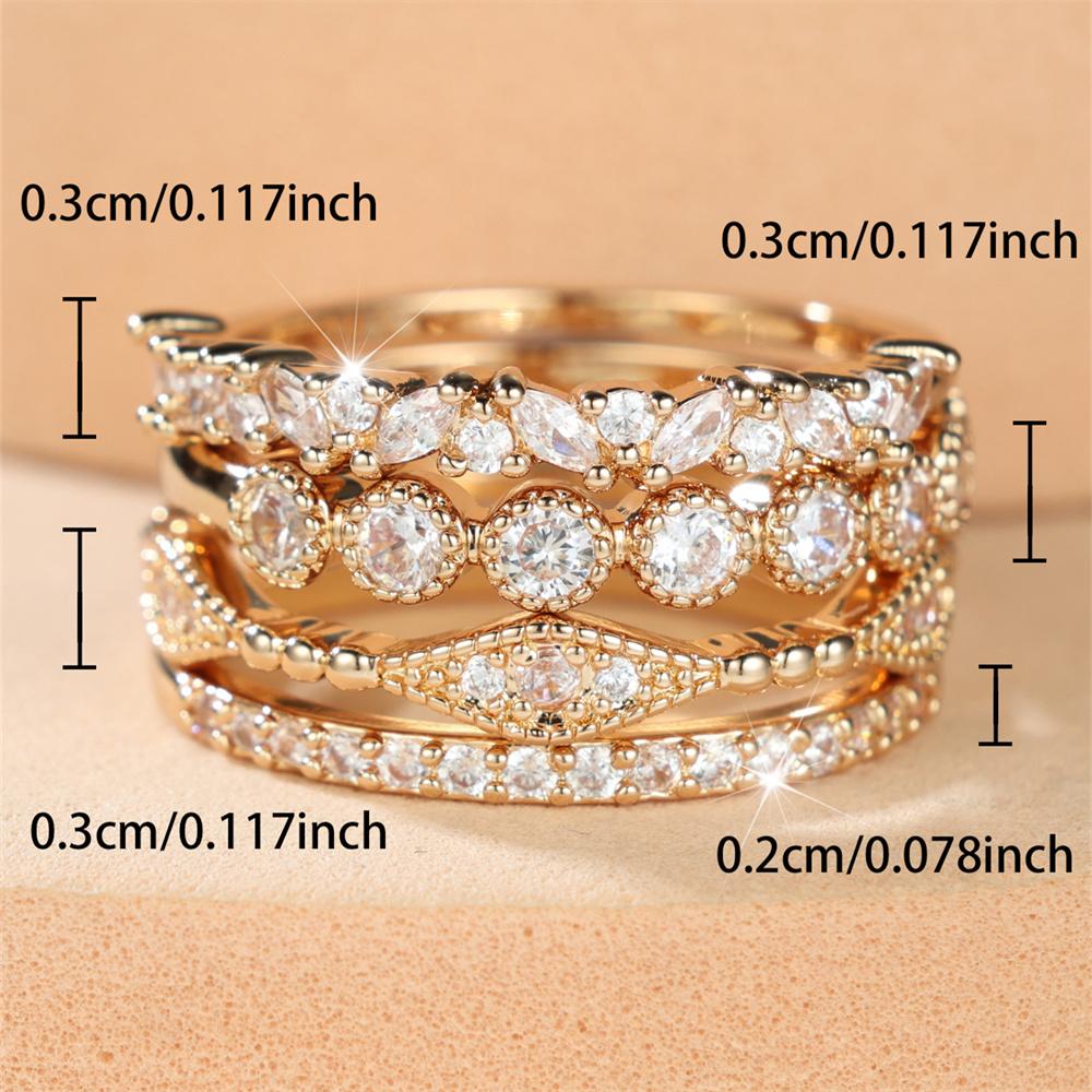 s/Set Geometric Crystal White Zircon Small Stone Ring Sets For Women Vintage Gold Color Engagement Bands Wedding Jewelry Gift